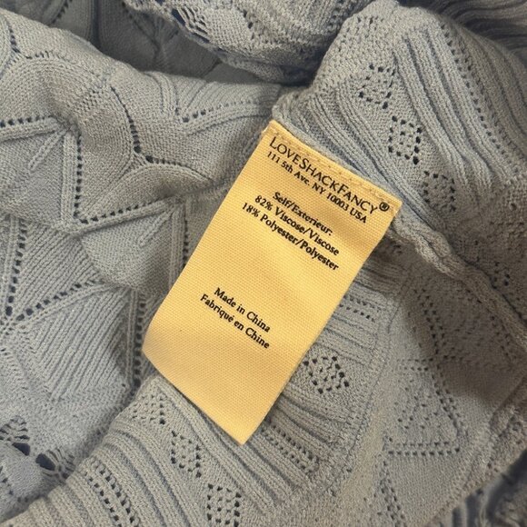 NEW LoveShackFancy Media Pointelle Scallop Cardigan in Morning Tide Blue | sz S - Picture 12 of 14